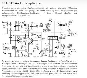 Schaltplan eines FET-BJT-Audionempfängers