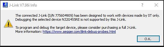 Fehlermeldung J-Link Debugger ST-Kompatibilität