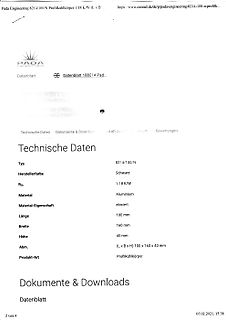 Screenshot eines Datenblatts für einen Profilkühlkörper