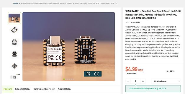 XIAO RA4M1 Mikrocontroller-Board Produktseite