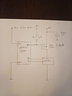 Handgezeichneter Schaltplan mit ATmega328P und SIM800L
