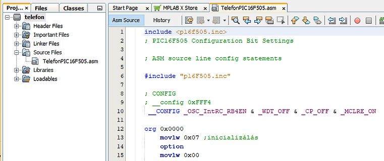 Screenshot eines Assembler-Quellcodes in MPLAB X IDE