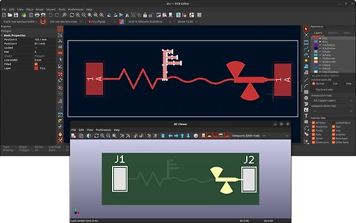 PCB-Layout und 3D-Ansicht in KiCad