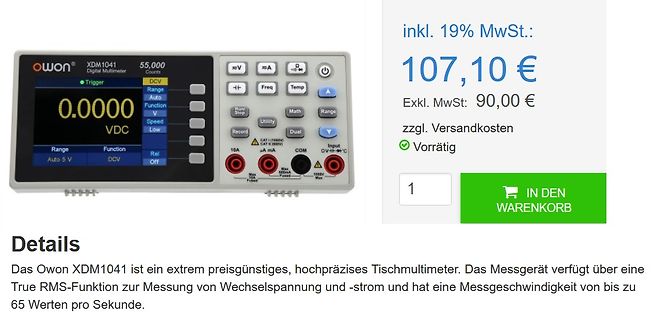 Owon XDM1041 Digital Multimeter und Preisangabe