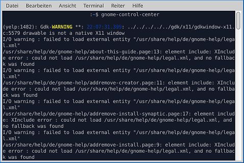 Terminal Fehlermeldungen von gnome-control-center