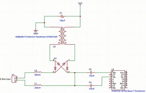 Schaltplan eines Ethernet-Transformators mit Leistungsstufe
