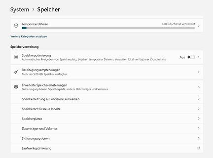 Windows Speicherverwaltung Einstellungen