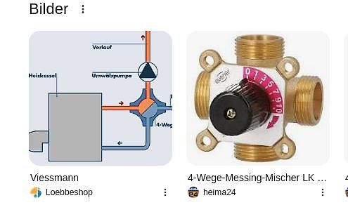 Schema und Foto eines 4-Wege-Messing-Mischers