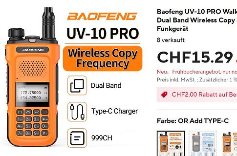Produktseite eines Baofeng UV-10 PRO Funkgeräts