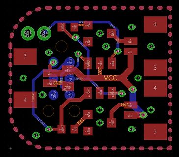 PCB-Layout mit Leiterbahnen und Netzbeschriftungen