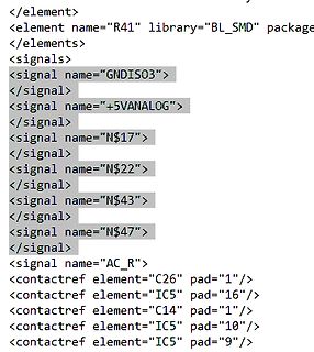 XML-Code eines Netzdokuments mit Signaldefinitionen