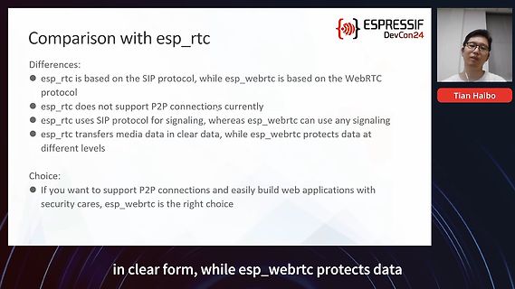 Präsentationsfolie zum Vergleich von esp_rtc und esp_webrtc