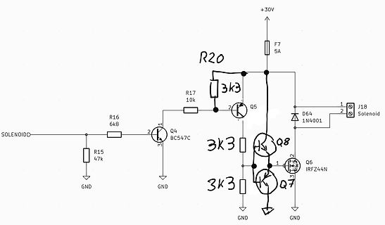 Handgezeichneter Schaltplan eines Transistorschalters für ein Solenoid