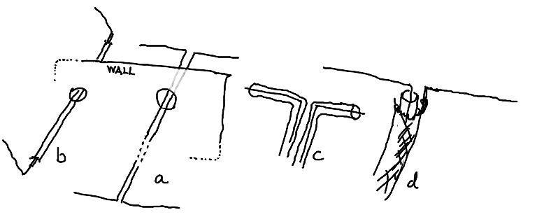Skizze von Rohrleitungen in einer Wand