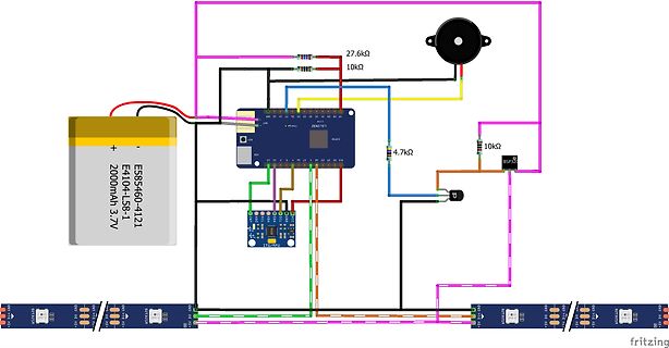 Fritzing-Schaltplan mit Arduino, Akku und Sensoren