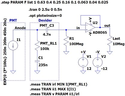 SPICE Schaltplan mit PMT und Operationsverstärker