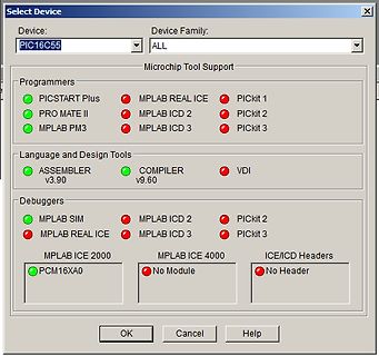 Dialogfenster zur Geräteauswahl in einer Microchip-Software