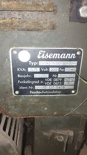 Typenschild eines Eisemann Transformators