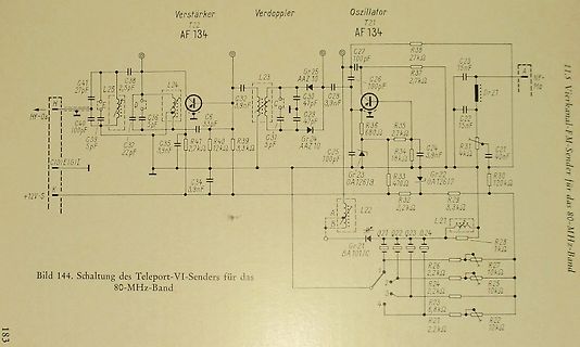 Schaltplan eines Teleport-VI-Senders für das 80-MHz-Band