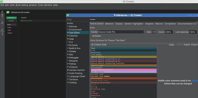 Einstellungen für Syntax-Highlighting in Qt Creator
