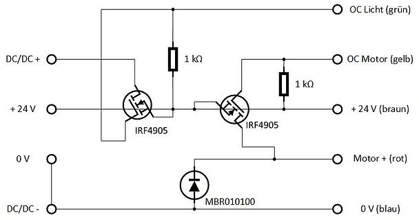 Schaltplan mit MOSFETs und Widerständen