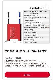Daly BMS 10S 30A Li-Ion Akku-Management-System