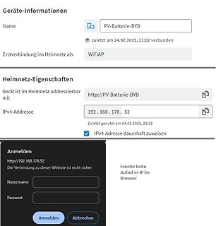 Screenshot einer Web-Benutzeroberfläche für eine PV-Batterie