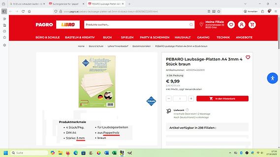 Webseite eines Online-Shops für Bastelmaterialien