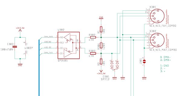 Schaltplan eines DMX-Transceivers mit SP3485
