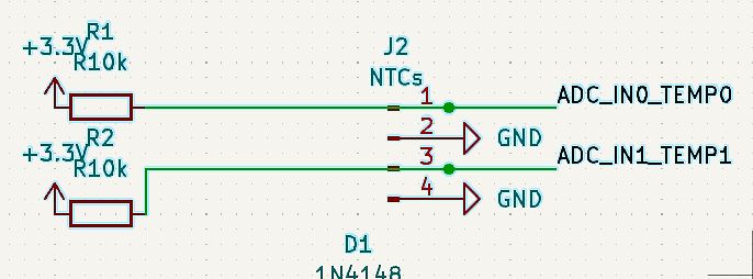 Ausschnitt eines Schaltplans mit NTC-Temperatursensoren