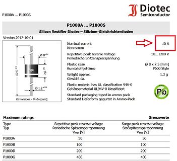 Datenblatt Diotec P1000A bis P1000S Silizium-Gleichrichterdioden