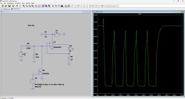 Schaltplan und Simulationsergebnis eines LED-Treibers