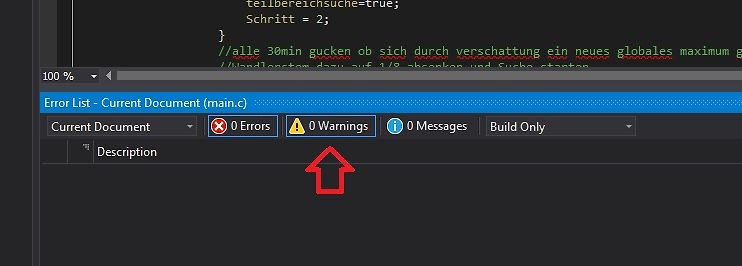 Screenshot einer IDE mit Fehlermeldungsliste