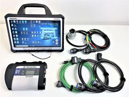 Mercedes-Benz SDconnect Diagnose-Equipment mit Tablet und Kabeln
