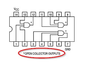 Pinbelegung eines ICs mit Open Collector Ausgängen