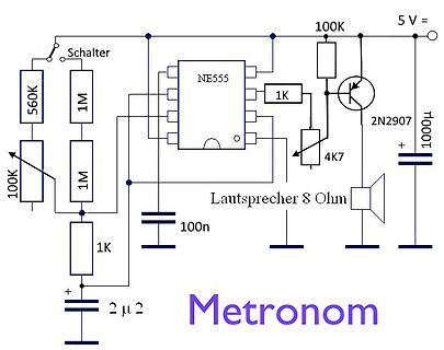 Schaltplan eines Metronoms mit NE555