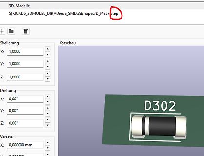 KiCad 3D Modell Editor Ansicht