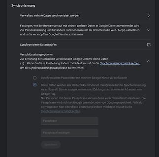 Google Chrome Synchronisierungseinstellungen