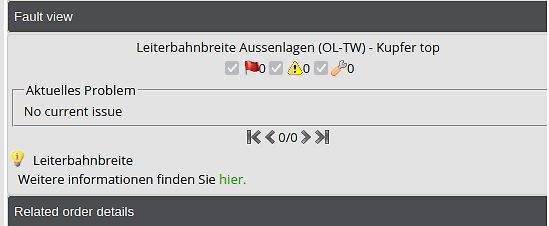 Screenshot einer Software-Fehlermeldung zur Leiterbahnbreite