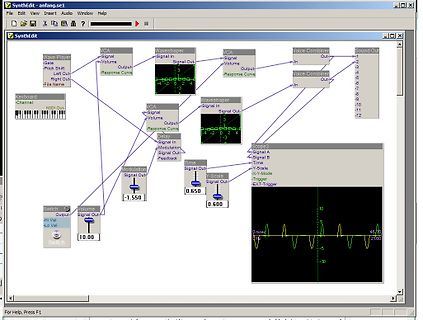 SynthEdit Software Interface mit Synthesizer-Modulen