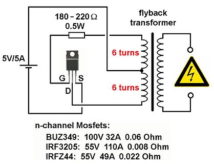 Schaltplan eines Flyback-Transformators mit MOSFET