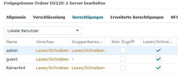 Benutzerberechtigungen für Serverordner