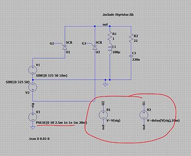 Schaltplan einer Thyristor-Schaltung in einer Simulationssoftware