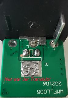Leiterplatte mit fehlendem Transistor