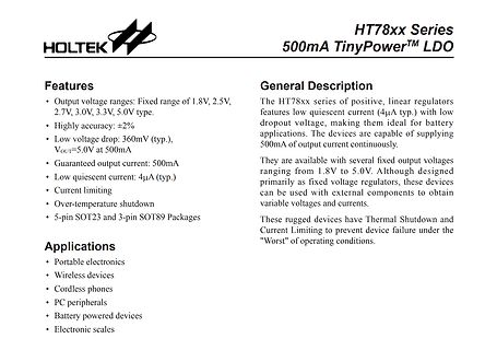Datenblatt-Ausschnitt Holtek HT78xx Series LDO
