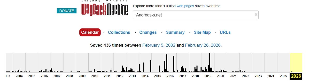 Wayback Machine Archivansicht für andreas-s.net