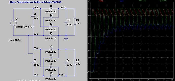 Schaltplan und Simulation eines Gleichrichters