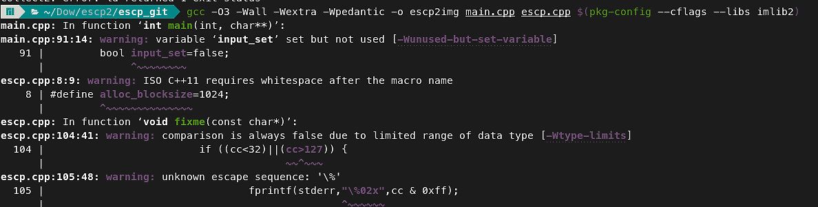 Compiler-Warnungen in einer Terminal-Ausgabe