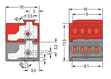 Technische Zeichnung mit Bemaßungen eines Bauteils