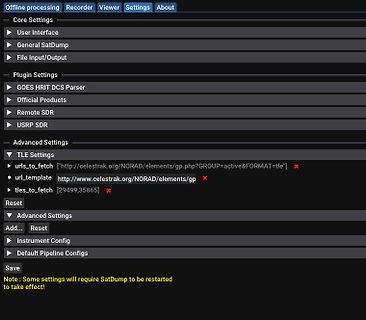 Software-Einstellungen für SatDump